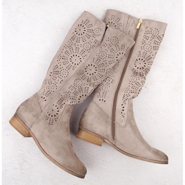 Ženske otvorene čizme s izolacijom od brušene kože kaki Potocki 12522 bež 1
