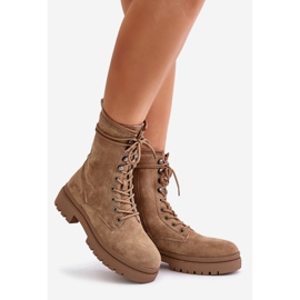 Ženske radničke čizme s patentnim zatvaračem od eko brušene kože, tamno bež Savalann 1