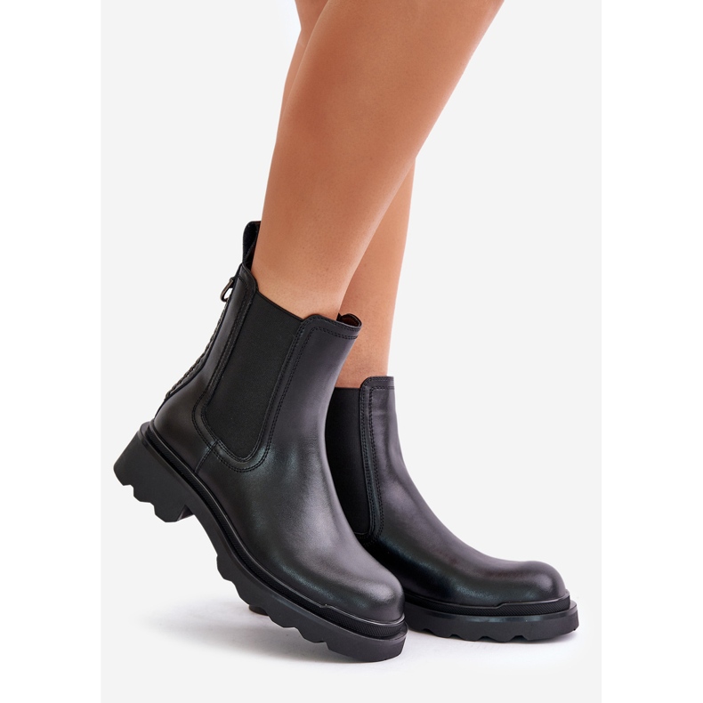 S.Barski Kožne Chelsea čizme s ukrasnim lancem, tople D&amp;A JC42-86 crne crna 1