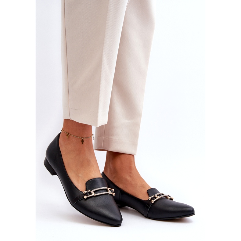 Zazoo 2885 ženske kožne balerine s ukrasom crne crno 2