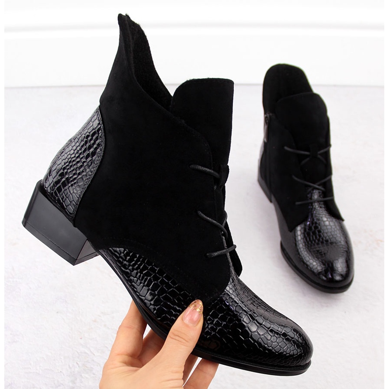 Ženske lakirane gležnjače, crne, Potocki 12498 crna 1