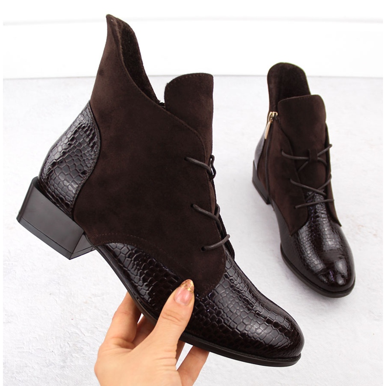 Ženske lakirane gležnjače smeđe Potocki 12498 smeđa 1