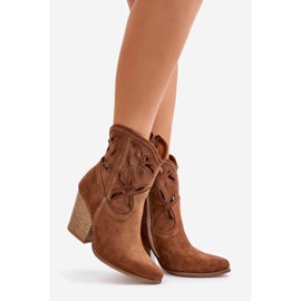 Lewski Shoes Kaubojske čizme od brušene kože s otvorenim uzorkom Lewski 3612 Smeđe bež 1