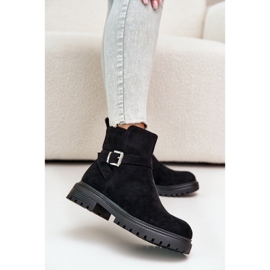 Gležnjače od izolirane eko brušene kože s patentnim zatvaračem i kopčom, crne Zinovelle crno 2