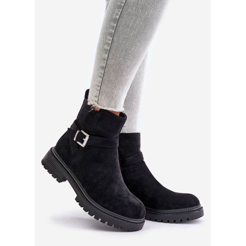 Gležnjače od izolirane eko brušene kože s patentnim zatvaračem i kopčom, crne Zinovelle crna 1