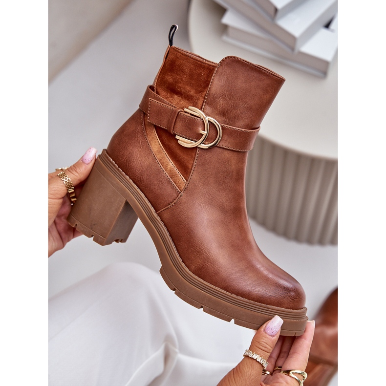 Ženske čizme na visoku petu s izoliranim Camel Inabelle patentnim zatvaračem smeđa 2