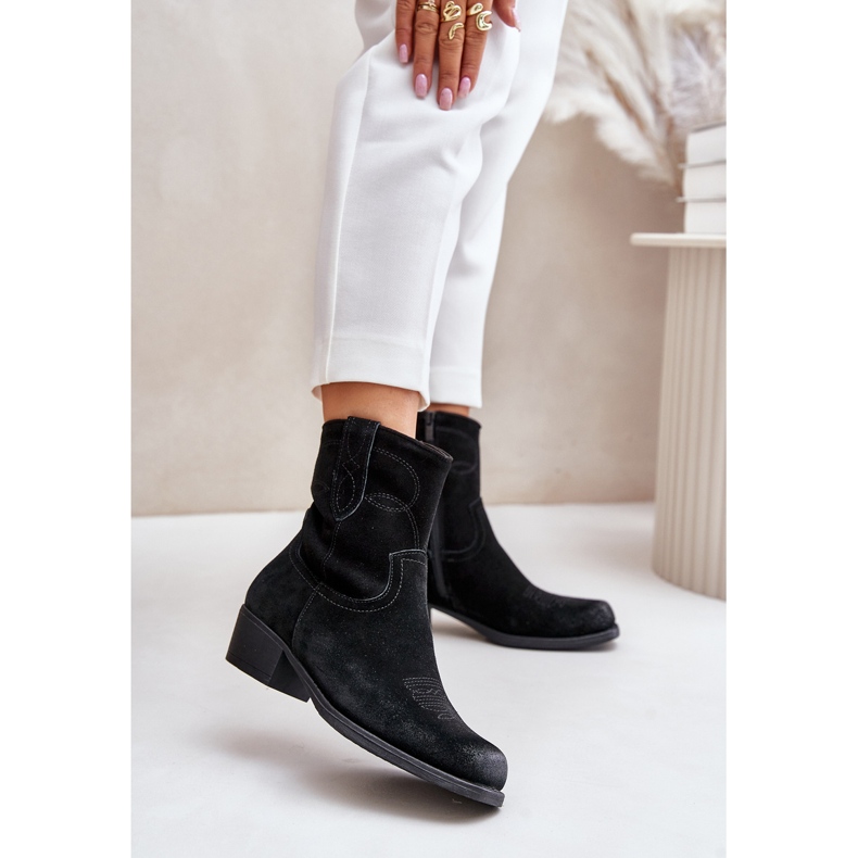 Tople ženske kaubojske čizme na nisku petu od antilopa Sergio Leone BT284-S crne crno 2