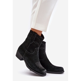 Tople ženske kaubojske čizme na nisku petu od antilopa Sergio Leone BT284-S crne crno 1