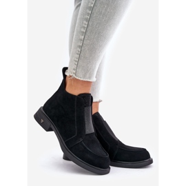 S.Barski Niske čizme od brušene kože na ravne pete izolirane D&amp;A JC42-23 crne crna 1