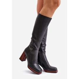 S.Barski Kožne elegantne tople čizme na visoku petu D&amp;A JC42-39 crne crno 1