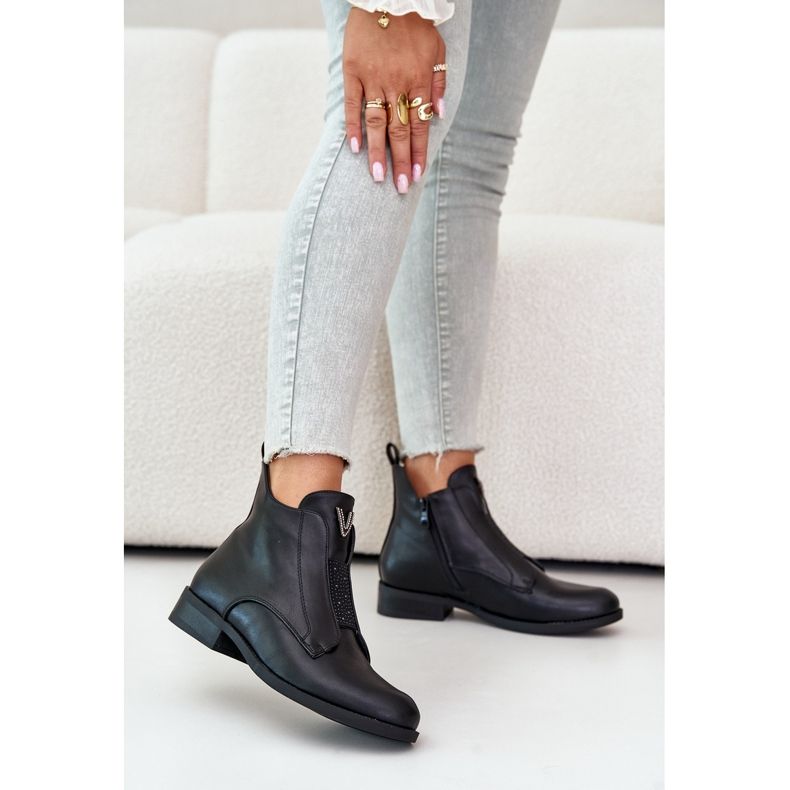 Niske ženske čizme na ravnu petu tople crne S.Barski HY42-119 crne crna 2