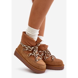 Ženske čizme za snijeg od brušene kože s debelim vezicama D.Franklin DFSH375003 Smeđa 1