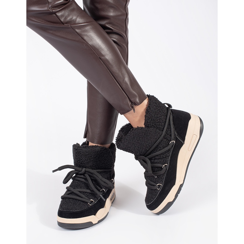 Seastar Crne ženske čizme za snijeg sa debelim đonom crno 2