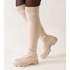 Duge bež čizme od tkanine na Athira platformi 1