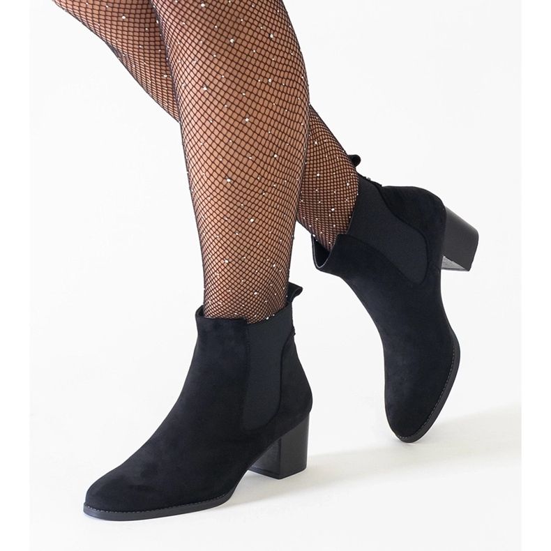 Crne gležnjače na visoku petu s elastičnim Nadisa umetcima od eko antilop kože crno 1