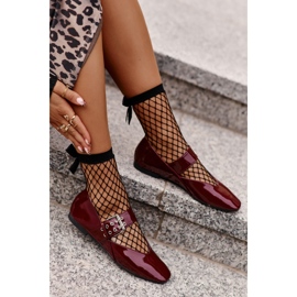 Ideal Shoes Lakirane balerinke s remenom, bordo crvena 3