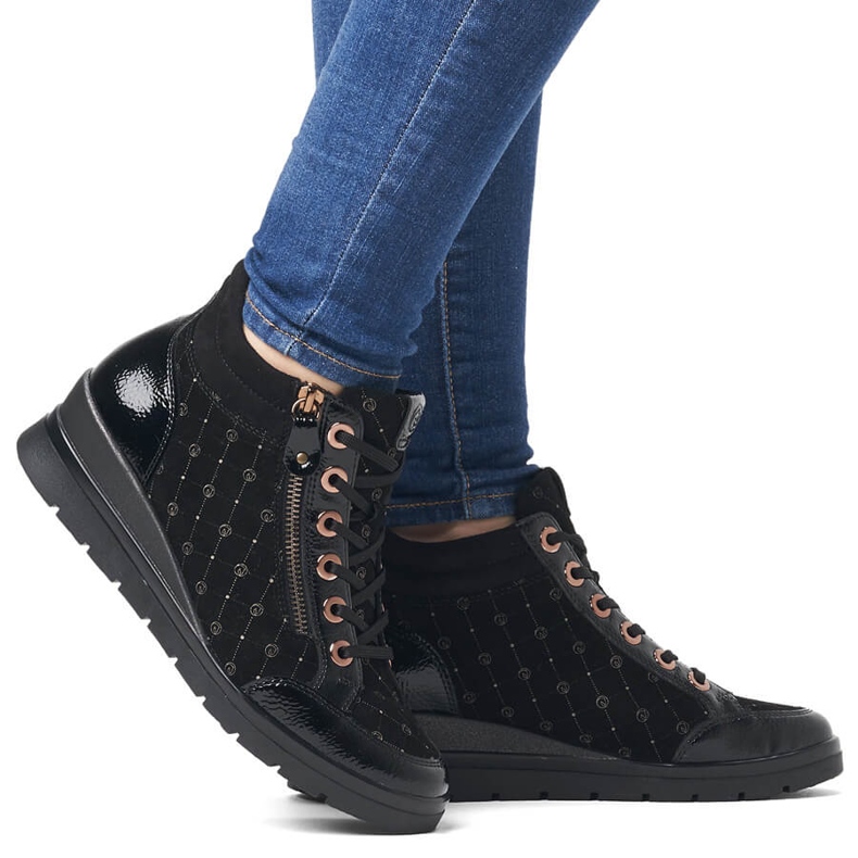 Rieker Ženske kožne logirane čizme, patent Remonte R0773-04 crna 1