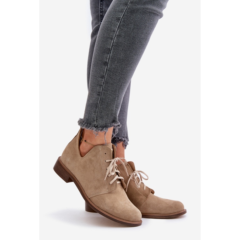 Zazoo 2959 Oksfordice od brušene kože na vezanje i ravne pete, bež 1