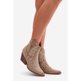 Ukrašene kaubojske čizme na visoku petu bež Kaivina 1