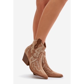 Kaivina ukrašene devine kaubojske čizme s visokim petama smeđa 1