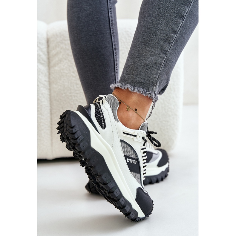 Ženske kožne tenisice na platformi Big Star OO274A220 HI-POLY sustav bijele i crne bijela 2