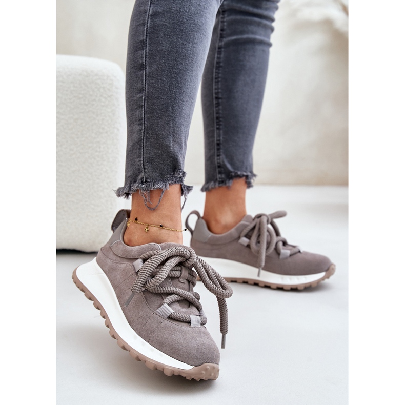 Ženske tenisice od brušene kože s debelim vezicama Artiker 54C1465 Siva 2