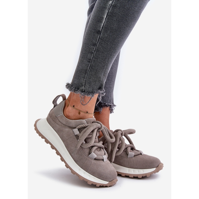 Ženske tenisice od brušene kože s debelim vezicama Artiker 54C1465 Siva 1