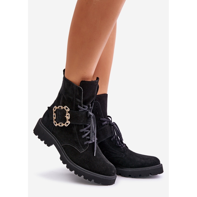 Zazoo 2951 Gležnjače od brušene kože s ukrasnom kopčom, crne crna 1