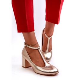 Mascara Ženske pumpe s eko kosom na Zlatnom metalnom postu zlatna 4