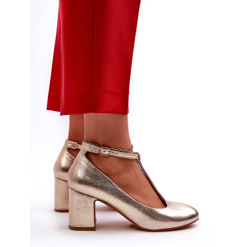 Mascara Ženske pumpe s eko kosom na Zlatnom metalnom postu zlatna 5