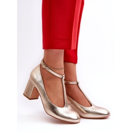 Mascara Ženske pumpe s eko kosom na Zlatnom metalnom postu zlatna 2