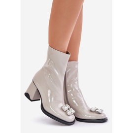 S.Barski Lakirane ženske čizme na visoku petu s ukrasom D&amp;A MR880-019 svijetlosive siva 1