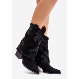 Ukrašene kaubojske čizme do sredine lista na visoku petu S.Barski HY42-153 crne crno 1