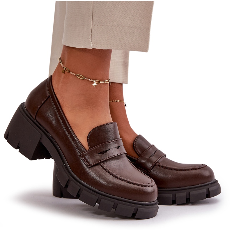 Cm Paris Ženske cipele na nisku petu od eko kože, tamno smeđe smeđa 8