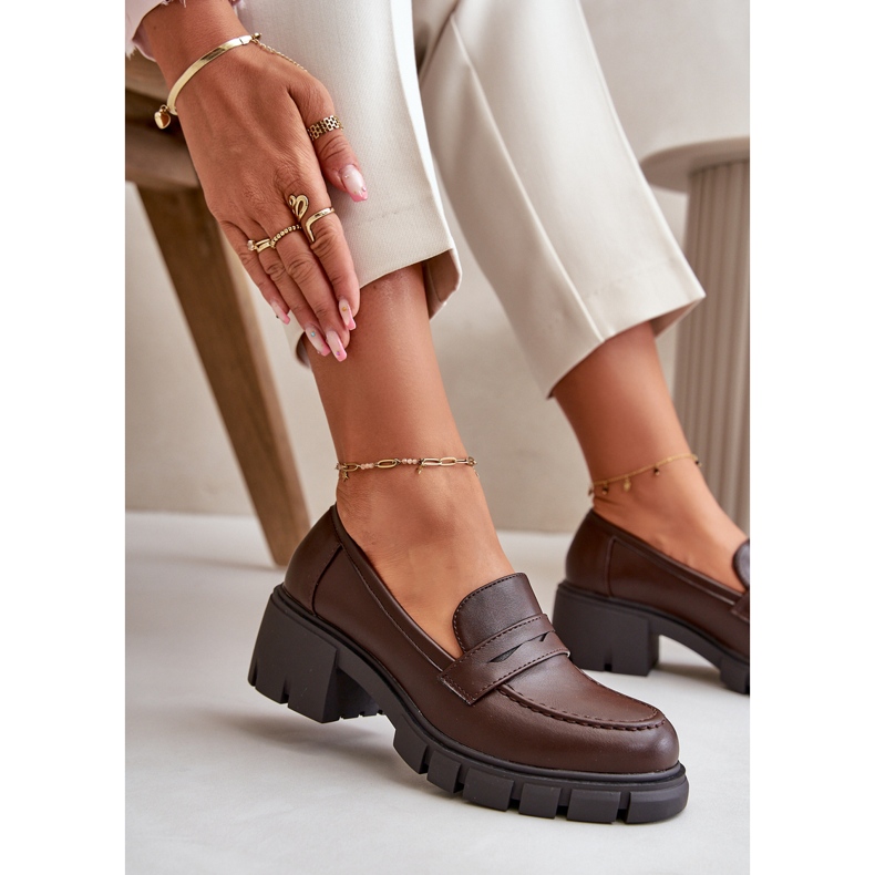 Cm Paris Ženske cipele na nisku petu od eko kože, tamno smeđe smeđa 4