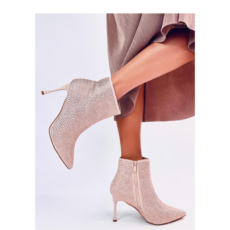 Gležnjače na visoku petu s kristalima boje šampanjca ružičasta 1