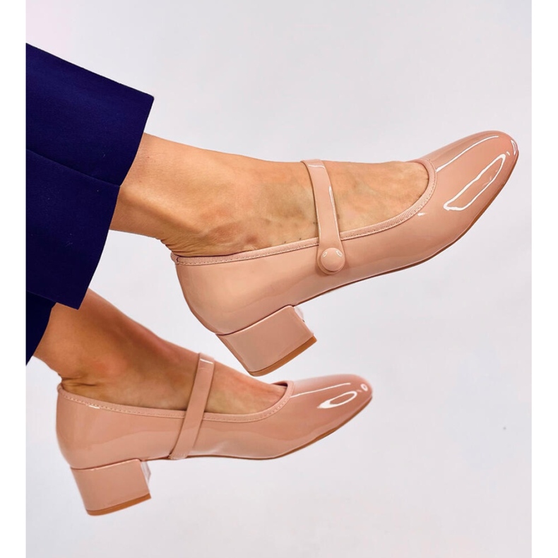 Gole lakirane balerinke na visoku petu bež 1