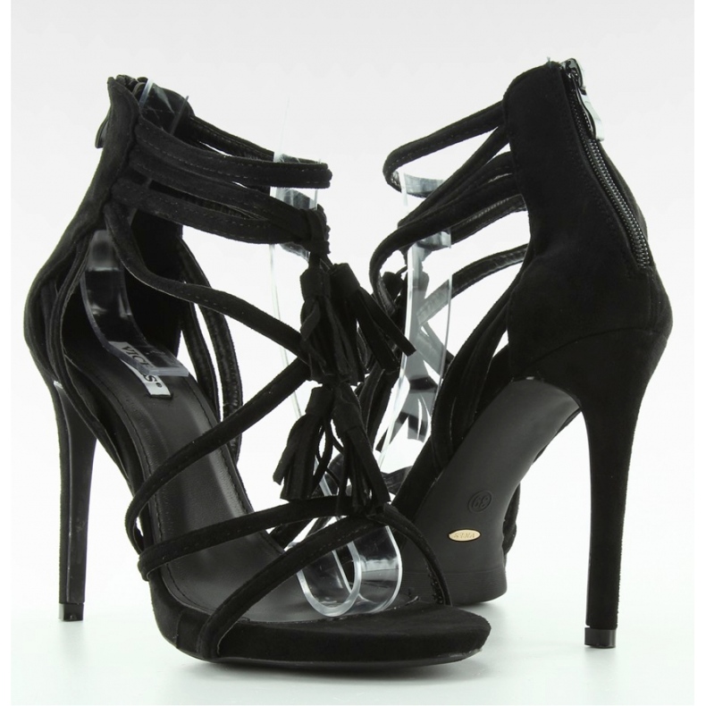 Sandale Sandale na visoku petu s resama 1249 Black - Inello crna 1