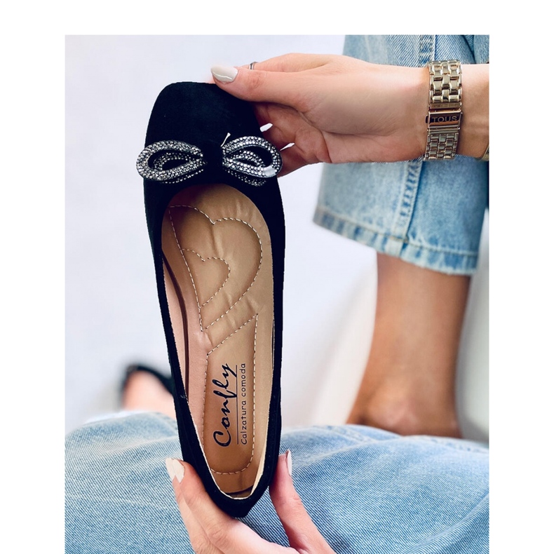 Balerinke od brušene kože s mašnom Serna Nero - Inello crno 2