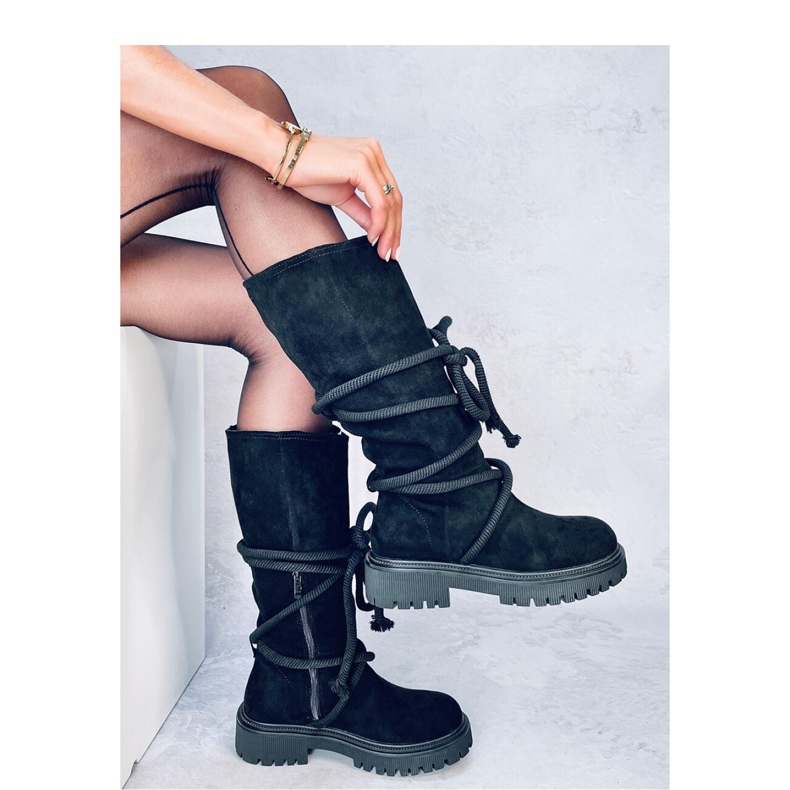 Čizme od brušene kože s vezom, Spicer Black - Inello crna 2