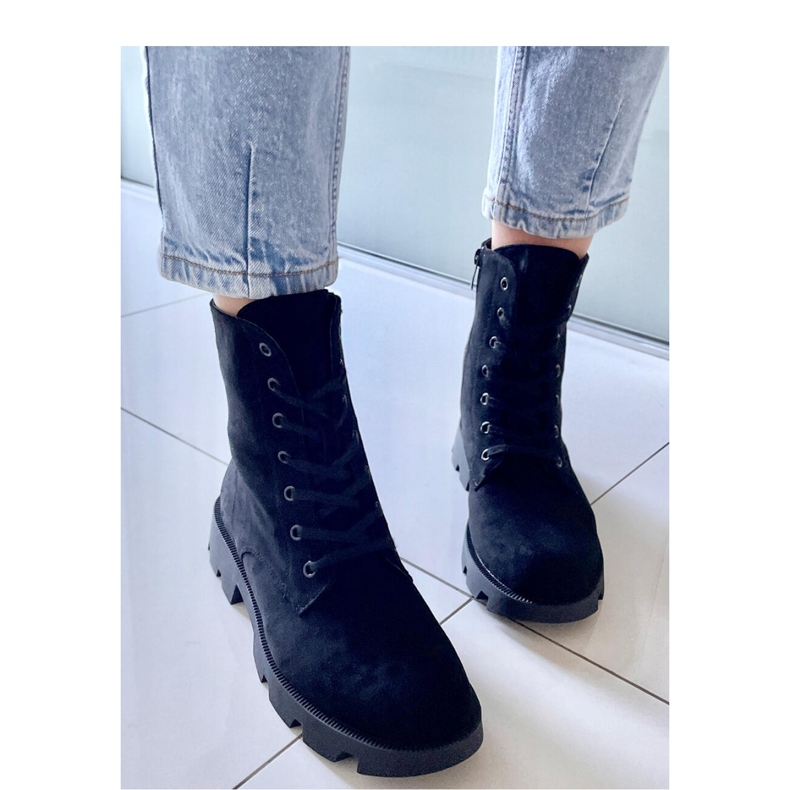 Radničke čizme od brušene kože Pansy Black - Inello crno 1