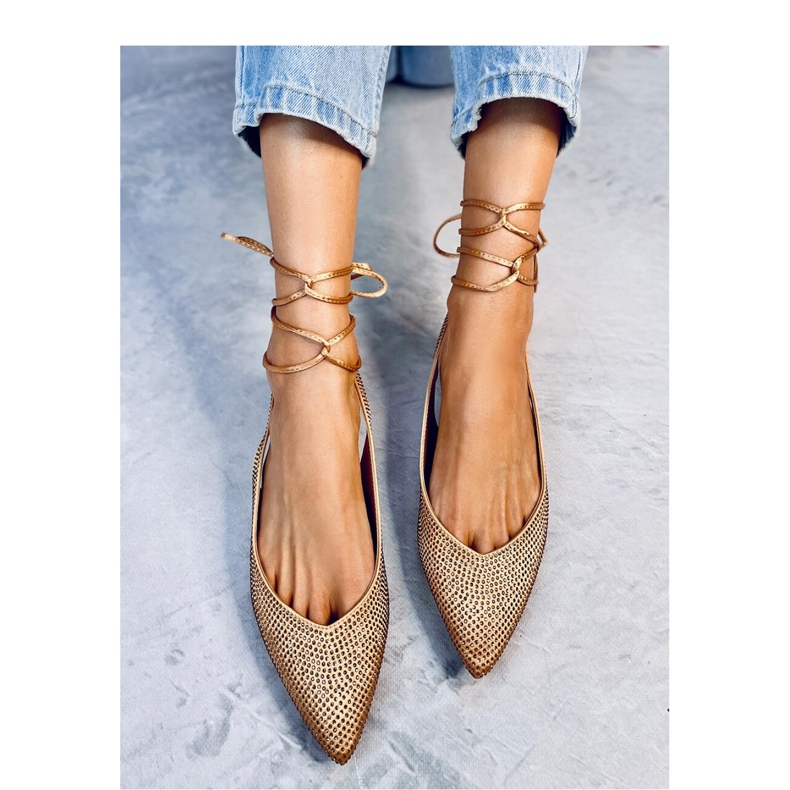 Balerinke sa štrasom otvorena peta Vonda Champagne - Inello žuta boja 1