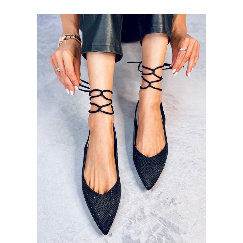 Vonda Crne balerinke sa kamenčićima s otvorenom petom - Inello crno 1