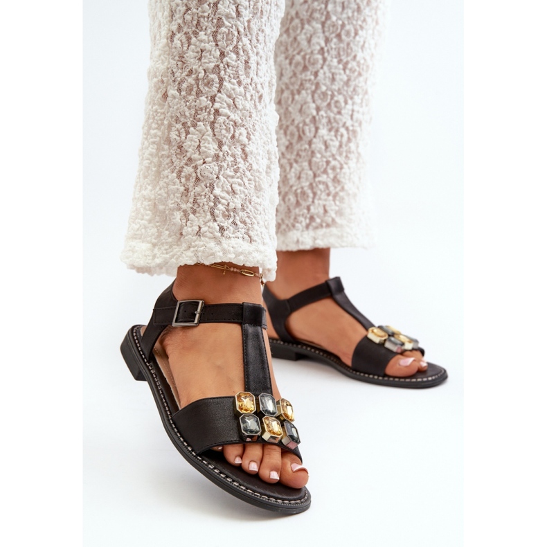 Ženske sandale sa S.Barski Black ukrasom crno 1