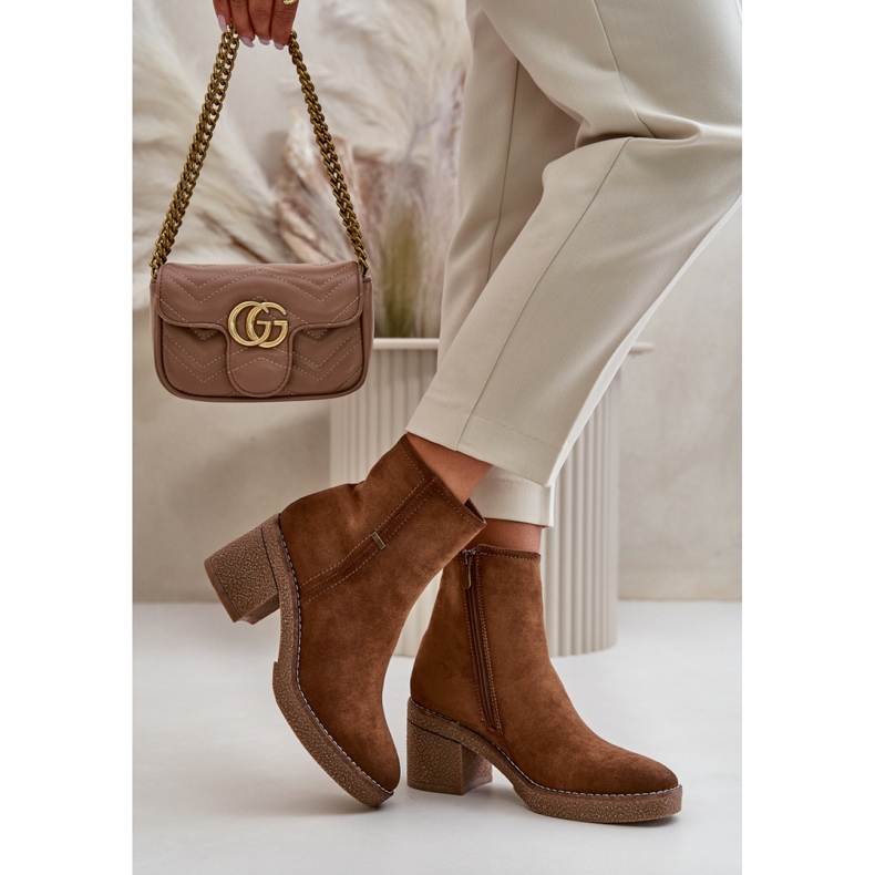 Smeđe ženske gležnjače sa stabilnom petom smeđa 1