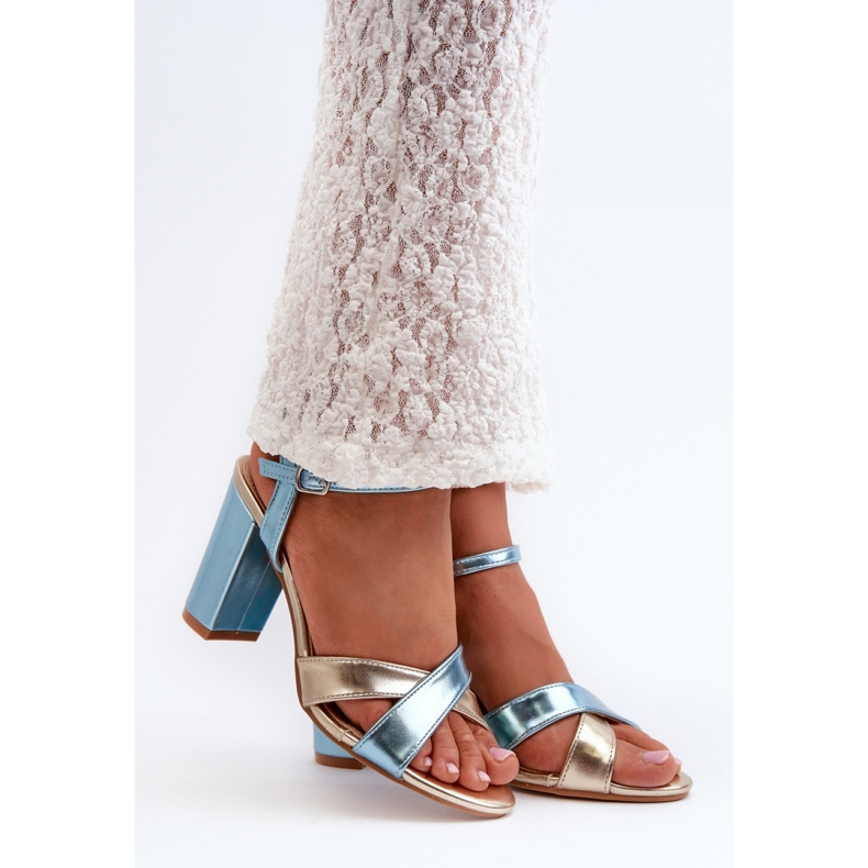 Plavo/zlatne sandale na visoku petu plava 1