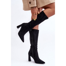 Crne čizme s visokom petom od brušene kože crno 1