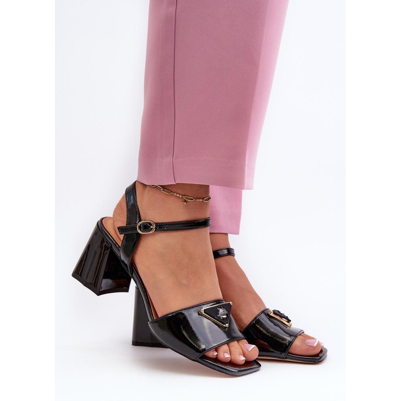 S.Barski Crne lakirane sandale na petu crna 1