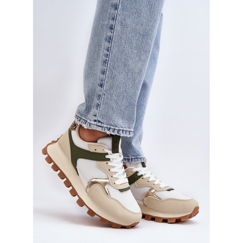 Ženske sportske cipele na bež/zelenu platformu 1