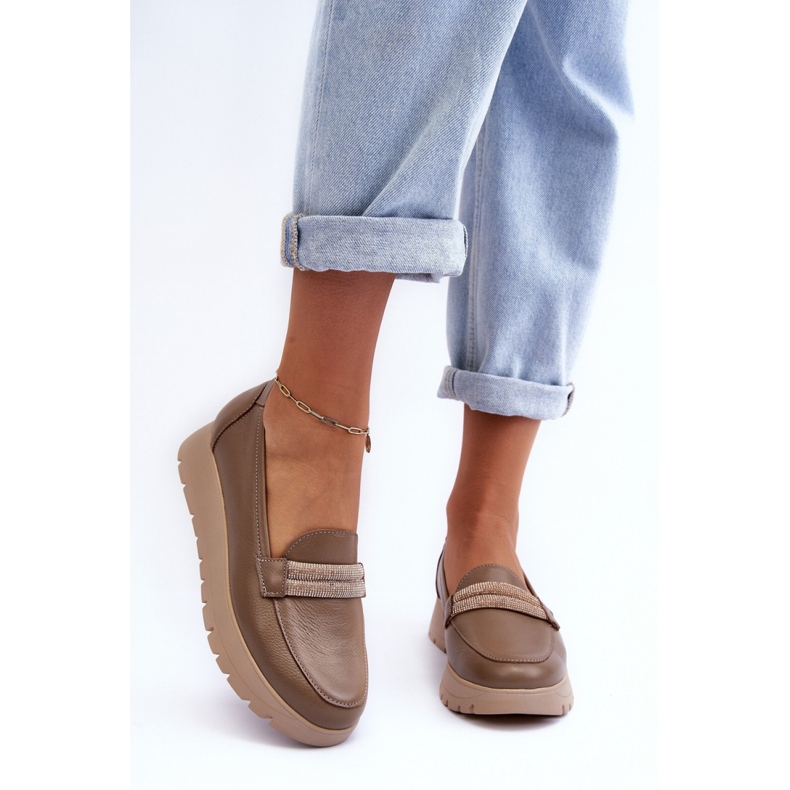 Lemar Ženske kožne cipele na platformu bež 1